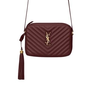 Saint Laurent Lou Logo Quilted Leather Crossbody Camera Bag Burgundy